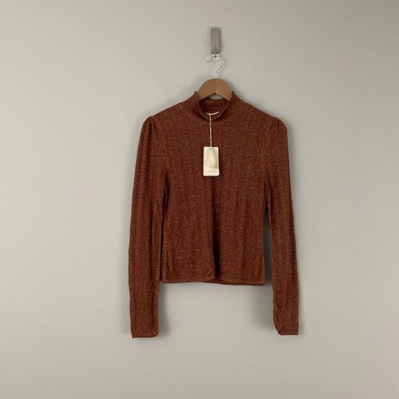 Doen Minou Turtleneck Pointelle Knit Sweater in Persimmon Size Medium - Picture 1 of 7